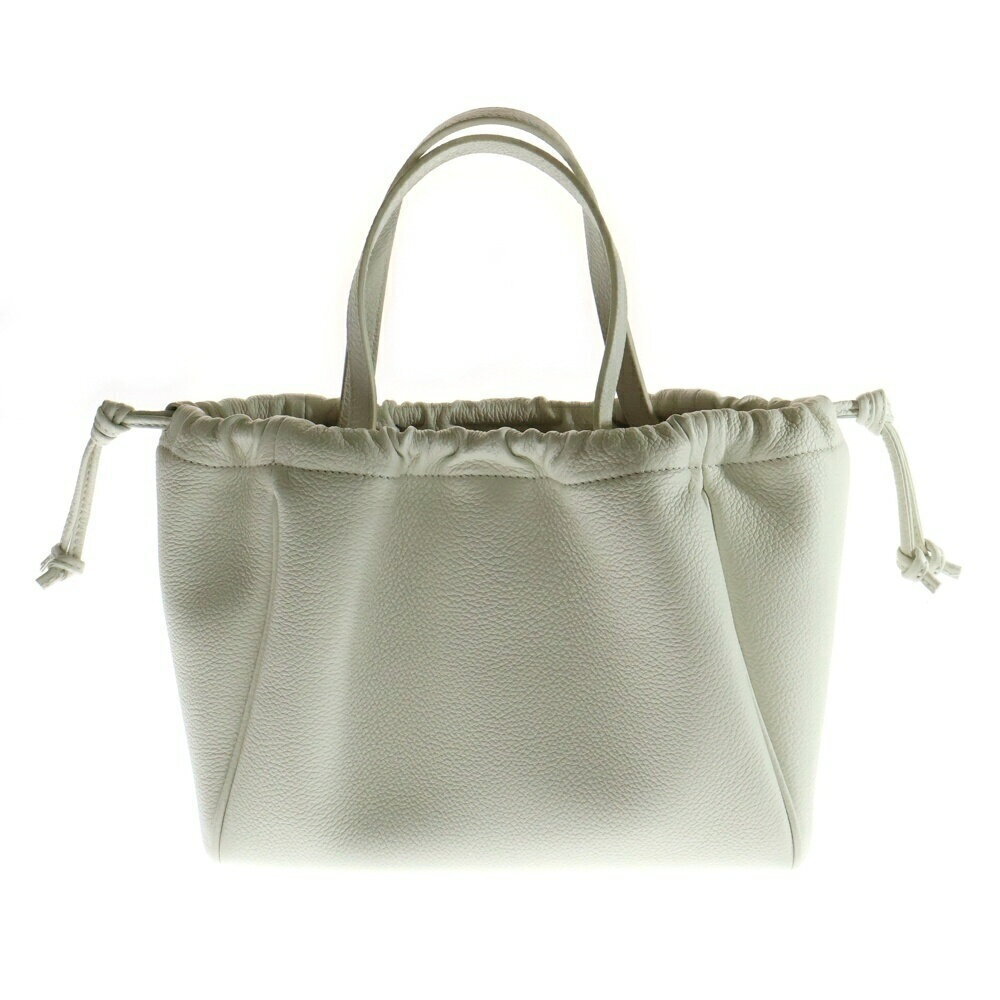 CELINE Cuir Triomphe Logo Cabas Drawstring Leather Hand Shoulder Bag White - Picture 2 of 6